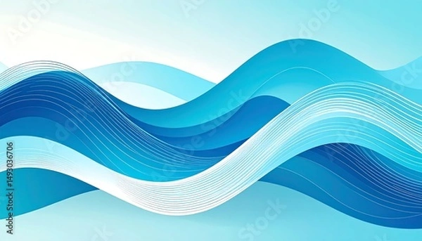 Fototapeta Abstract Blue Wave Lines Background for Finance Presentation and Digital Art Studio Projects
