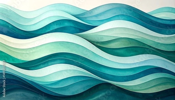 Obraz Abstract Watercolor Waves with Gradient Lines for Finance Presentation and Artistic Background Design