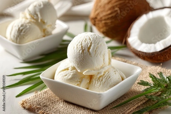Obraz Creamy Coconut Ice Cream: A Refreshing Summer Treat