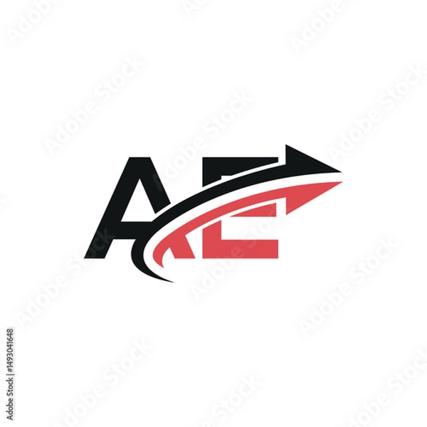 Fototapeta Creative Letter AE EA Initial Logo with Dynamic Arrow, Vector Identity for Fast-Growing Companies.