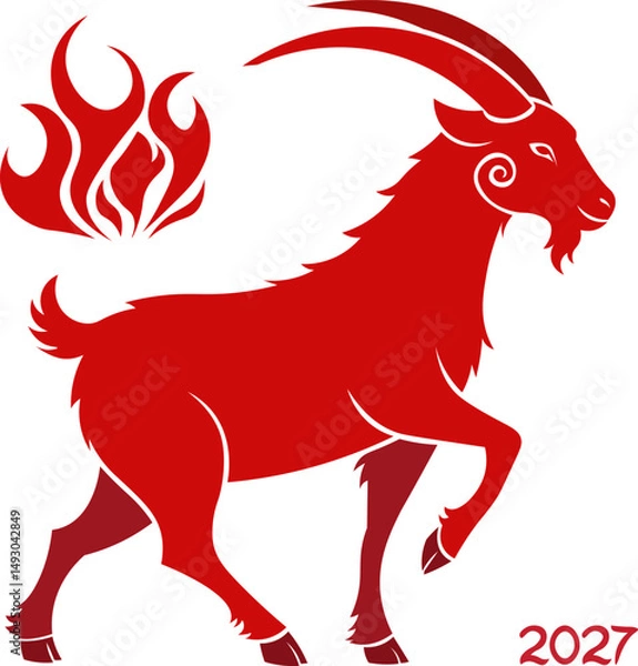 Fototapeta Symbol of the new year 2027 red fire goat. Chinese New Year 2027. Illustration for a banner with the symbol of the new year. Red fire goat - symbol of the new year 2027. New Year 2027
