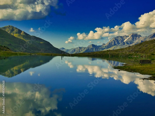 Fototapeta View on a Weissee lake in Kaunertal valley on a summer evening
