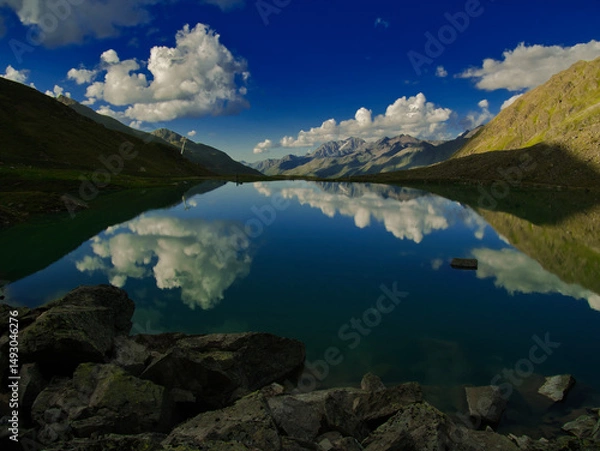 Fototapeta View on a Weissee lake in Kaunertal valley on a summer evening