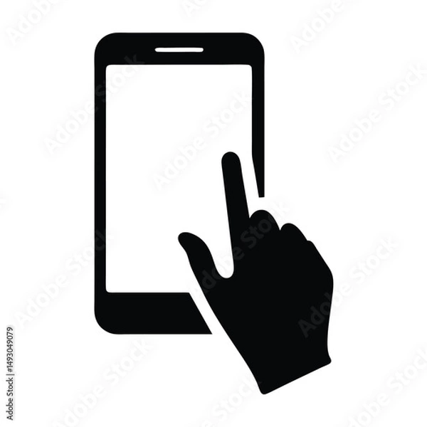 Obraz A touch interaction on a smartphone screen user interface, digital black icon