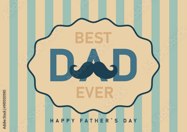Obraz father`s day card in retro style, vector illustration in blue and beige design, template for greeting card,poster,invitation,print,banner