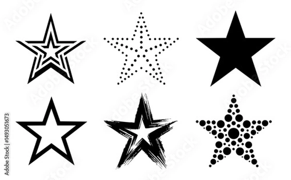 Obraz set of stars in various design styles in black color and vector format
