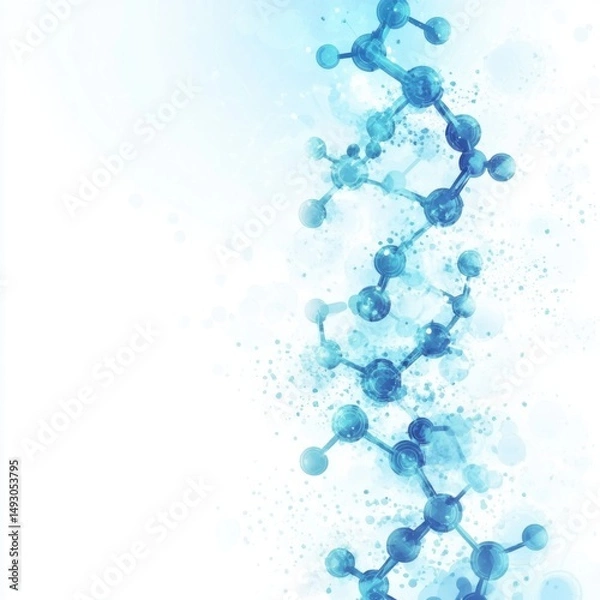 Fototapeta Molecular structure illustration on white background science and technology concept blue watercolor style graphic design