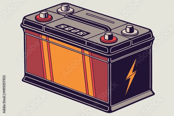Fototapeta 76 a dark metal battery with bright orange and red bands, sleek industrial design, high contrast, sharp details, 3d render