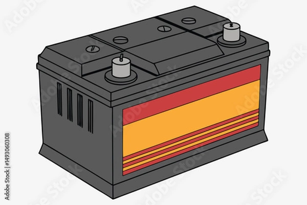 Fototapeta 76 a dark metal battery with bright orange and red bands, sleek industrial design, high contrast, sharp details, 3d render