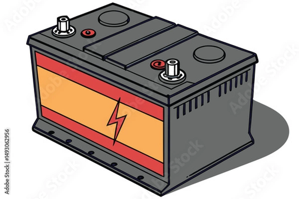 Fototapeta 76 a dark metal battery with bright orange and red bands, sleek industrial design, high contrast, sharp details, 3d render