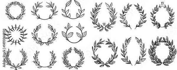 Fototapeta Black silhouettes of laurel wreaths depicted in a modern illustration style