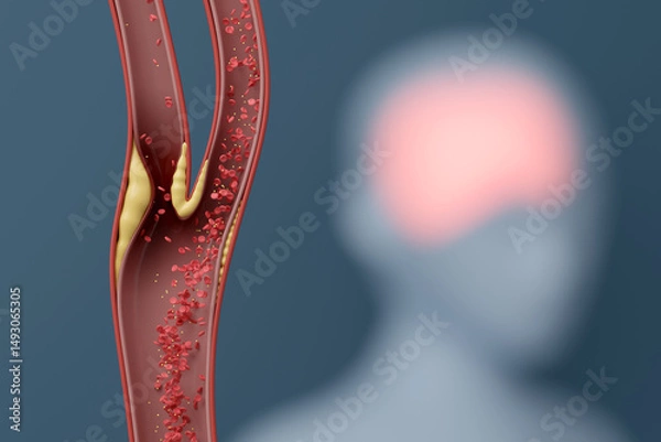 Obraz Carotid Artery Blockage Leading to Stroke, Brain Highlighted, 3D Medical Concept