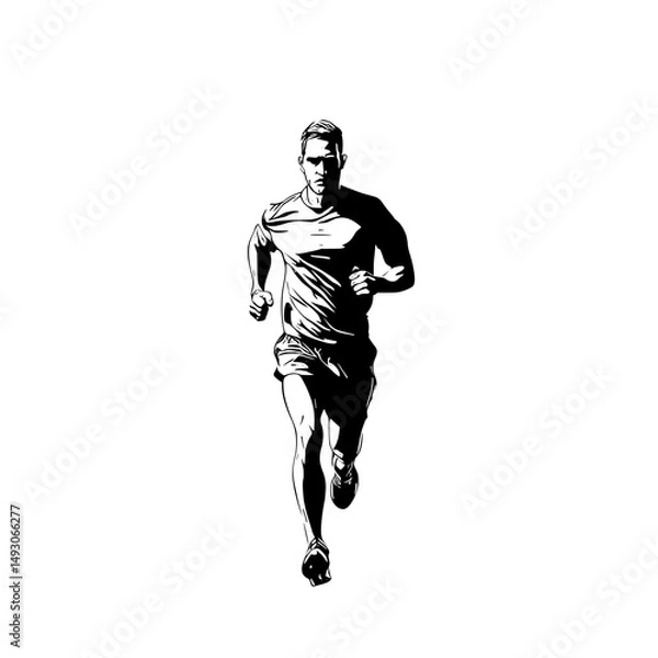 Fototapeta The image depicts a solitary figure of a man running, alongside a vibrant young athlete sprinting, both capturing the essence of a run