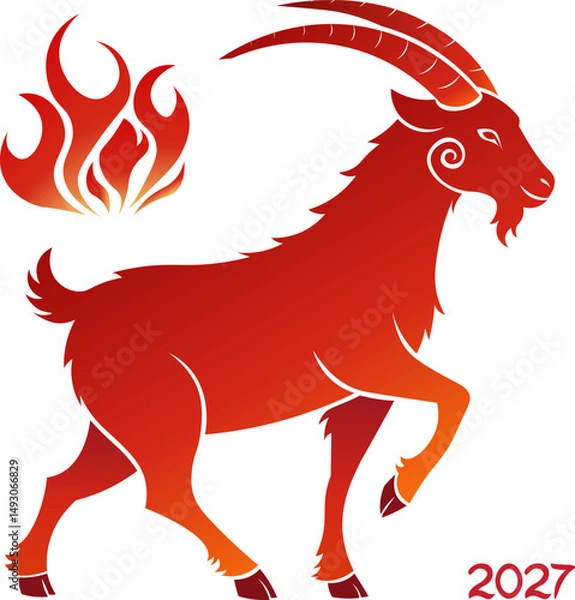 Fototapeta Symbol of the new year 2027 red fire goat. Chinese New Year 2027. Red fire goat. Illustration for a banner with the symbol of the new year. Red fire goat - symbol of the new year 2027. New Year 2027