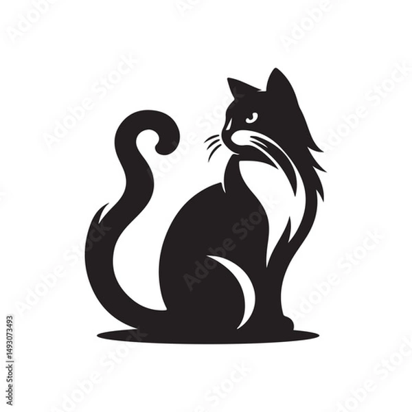 Fototapeta Simple Cat Silhouette Icon White Background