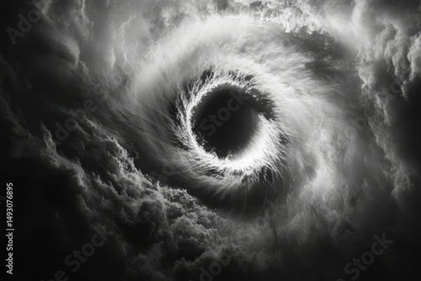 Fototapeta A swirling vortex of dark clouds creates a mesmerizing eye-like formation in the sky.