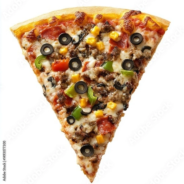 Fototapeta A delicious generously topped pizza slice promises a burst of savory flavors and textures on a
