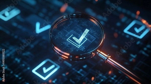 Fototapeta Navigating digital verification with a glowing magnifier ensuring accuracy and validity with clear