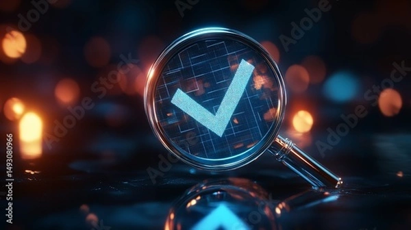 Fototapeta Discover precision with a magnifying glass highlighting a successful digital checklist verification