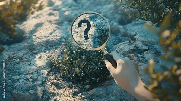 Fototapeta Unveiling the mystery of nature with magnifying glass seeking truth amidst the greenery under bright