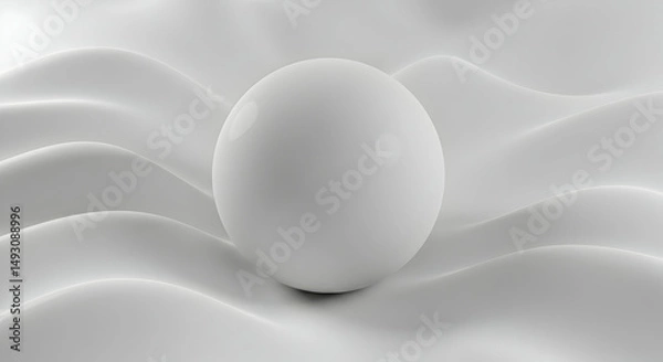 Fototapeta Pure White Sphere on Smooth Fabric Background Minimalist Design Concept Clean Abstract Sphere Product Mockup