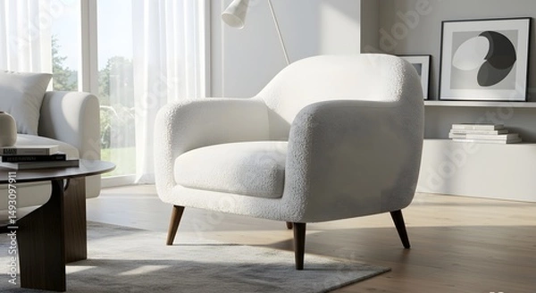 Fototapeta Stylish White Armchair in Modern Living Room Interior