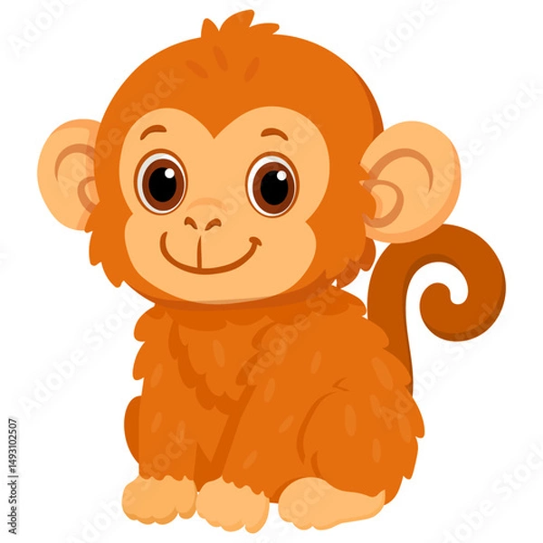 Obraz Vector cartoon image of monkey. Animal concept for children's illustrations, articles, books. Zoo, circus. Element for your design.