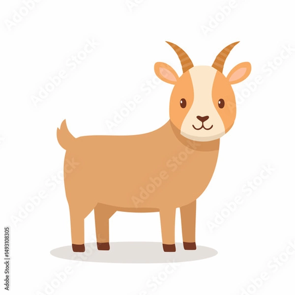 Obraz Cute Goat Simple Vector Illustration – Adorable Cartoon Farm Animal Isolated on White Background

