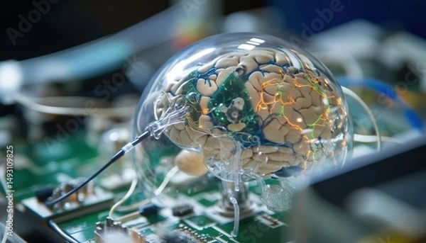 Fototapeta Interlinking neural pathways of technology across continents global innovation hub digital art futuristic environment close-up view