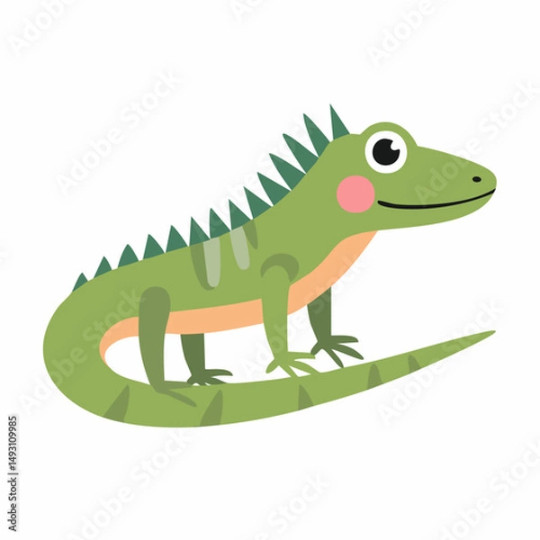 Fototapeta Cute Iguana in Simple Vector Style – Minimal Reptile Illustration with Flat Design on White Background