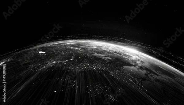 Fototapeta Action-packed data visualization of a pixelated globe digital realm graphic design futuristic environment aerial view conceptual art