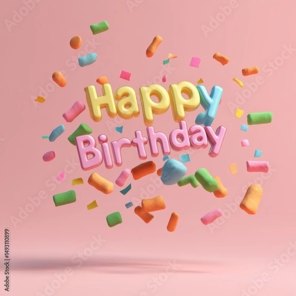 Fototapeta Confetti explosion celebrating happy birthday studio setup graphic design playful environment aerial view festive concept