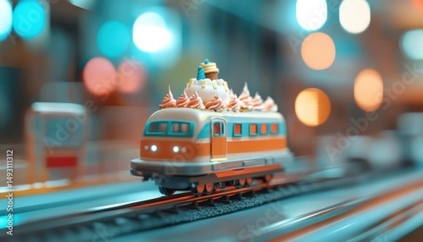 Obraz Surprise birthday party celebration on a moving train with festive cake joyful atmosphere unique experience