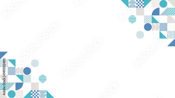 Fototapeta 幾何学　メンフィス　フレーム　青　水色　枠