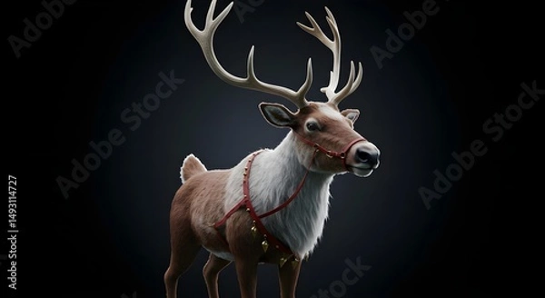 Obraz reindeer,  caribou,  christmas, Reindeer with Harness on Dark Background