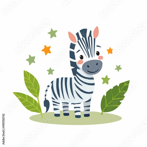 Fototapeta Cute Zebra in Simple Vector Style – Minimalist Animal Illustration Isolated on White Background

