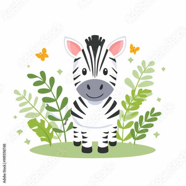 Fototapeta Cute Zebra in Simple Vector Style – Minimalist Animal Illustration Isolated on White Background

