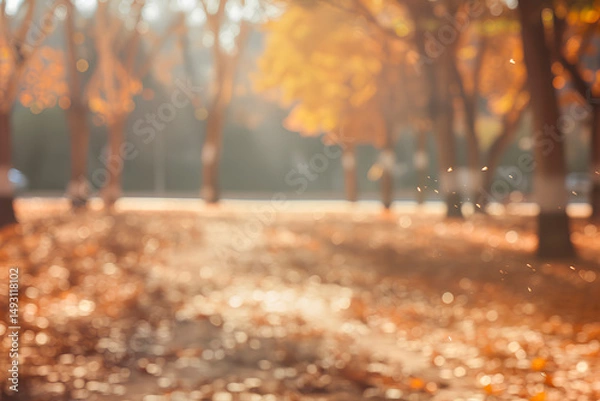 Fototapeta Landscape shot of trees with out-of-focus bokeh background in a park