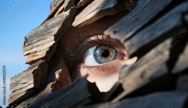 Fototapeta One open eye among closed ones a visual metaphor of perception nature conceptual art symbolism mindset