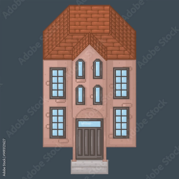 Fototapeta top view home with two story building in pixel art style