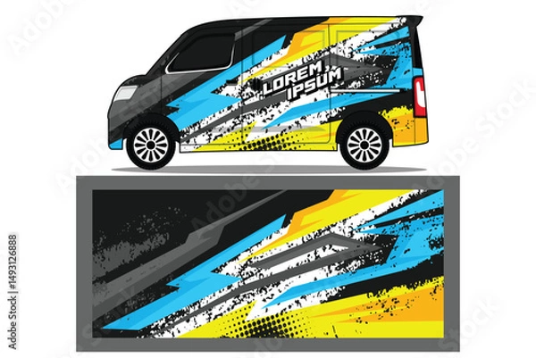 Obraz Car van Wrap design for company, decal, wrap, and sticker. abstract stripe background kit designs for van wrap vehicle EPS 10