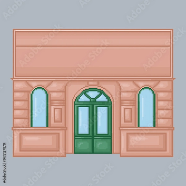 Fototapeta top view city building in pixel art style with isolated background
