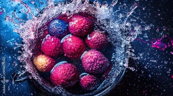 Obraz Vibrant lychees in a splash of water