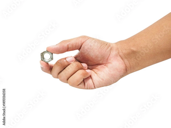 Obraz Hand holding a screw nut