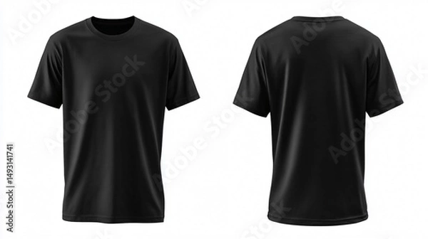 Fototapeta Professional Plain Black Color T-Shirt Template Front Usage Set for Designers