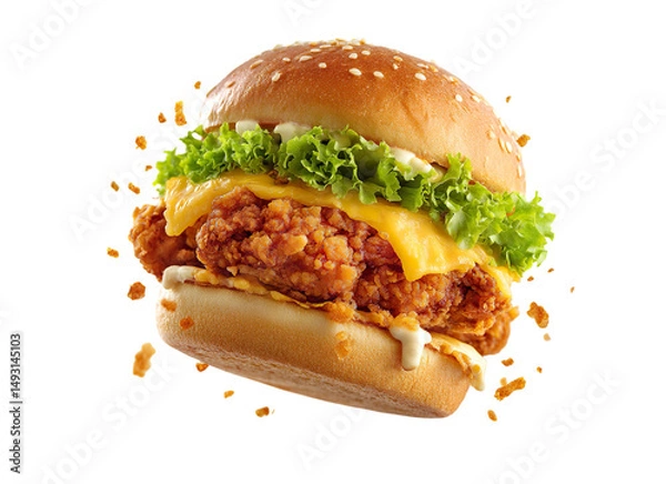 Fototapeta Falling chicken burger