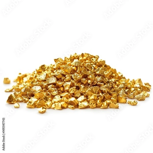 Fototapeta A pile of raw gold nuggets isolated on white background representing financial security and investment du stock market crashes like the Samtwis crisis providing copy space.