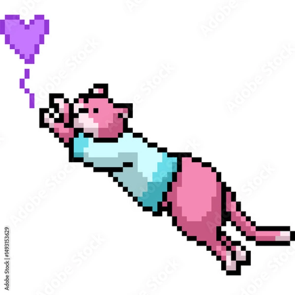 Obraz pixel art of cat play with heart