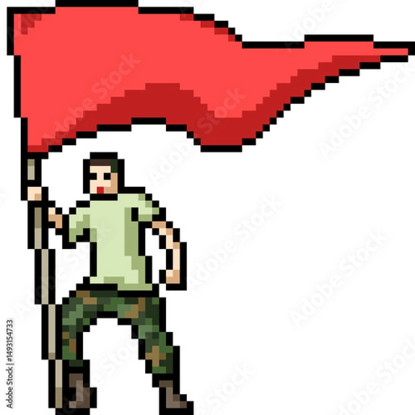Obraz pixel art of man soldier red flag