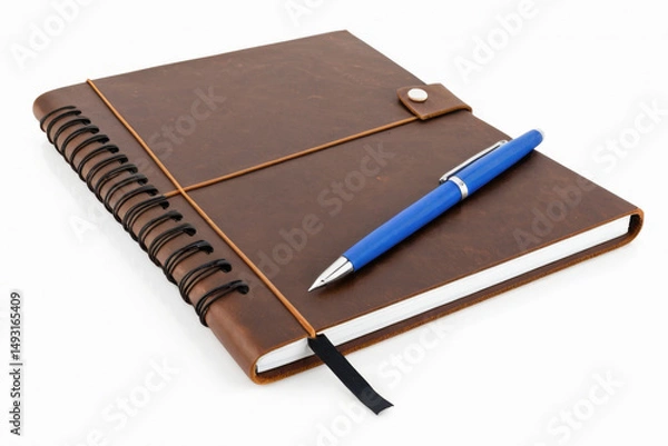 Fototapeta A closed notebook with a pen on top, perfect for writing notes or journaling
